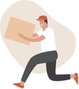 Fast and safe Delivery.ÃÂ Running courier with a package. Hurrying the man with a box in hand